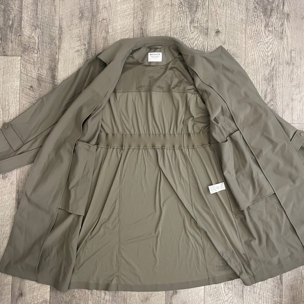 Athleta Stellar Trench Coat Olive Green Water Repellent Mesh Venting Womens L - Picture 11 of 13